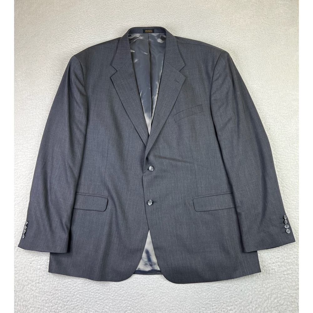 J Ferrar Blazer Mens 52L Gray Wool Two Button Jacket Sport Coat Lined Formal